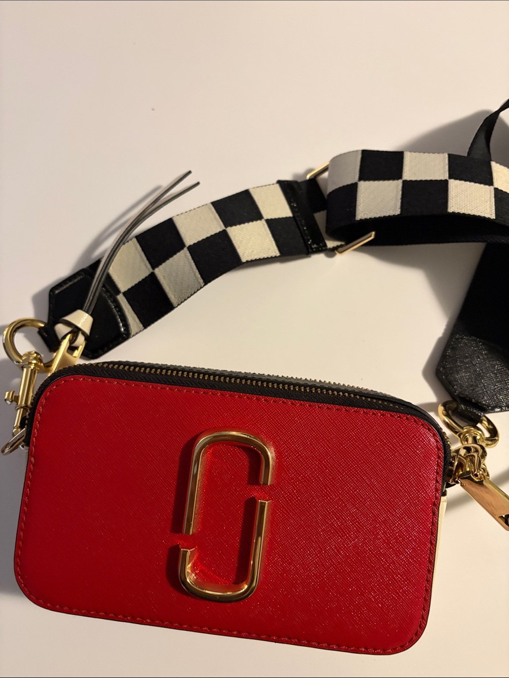 Marc Jacobs Red Snapshot Camera Crossbody with Patterned Strap